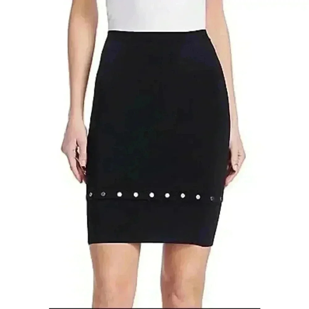 Alexander Wang Black Knee-Length Snap-Hem Studded Skirt Small